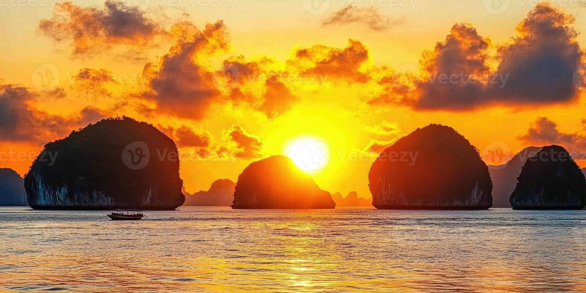 Sunset in halong bay, vietnam photo