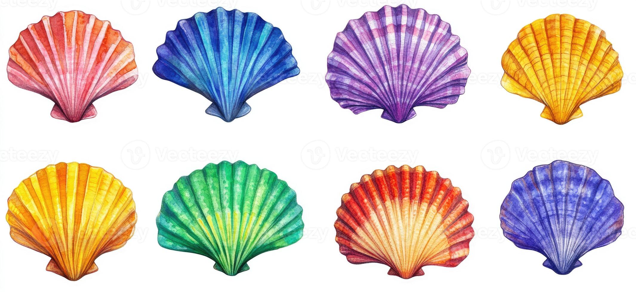 Watercolor scallop shell set photo
