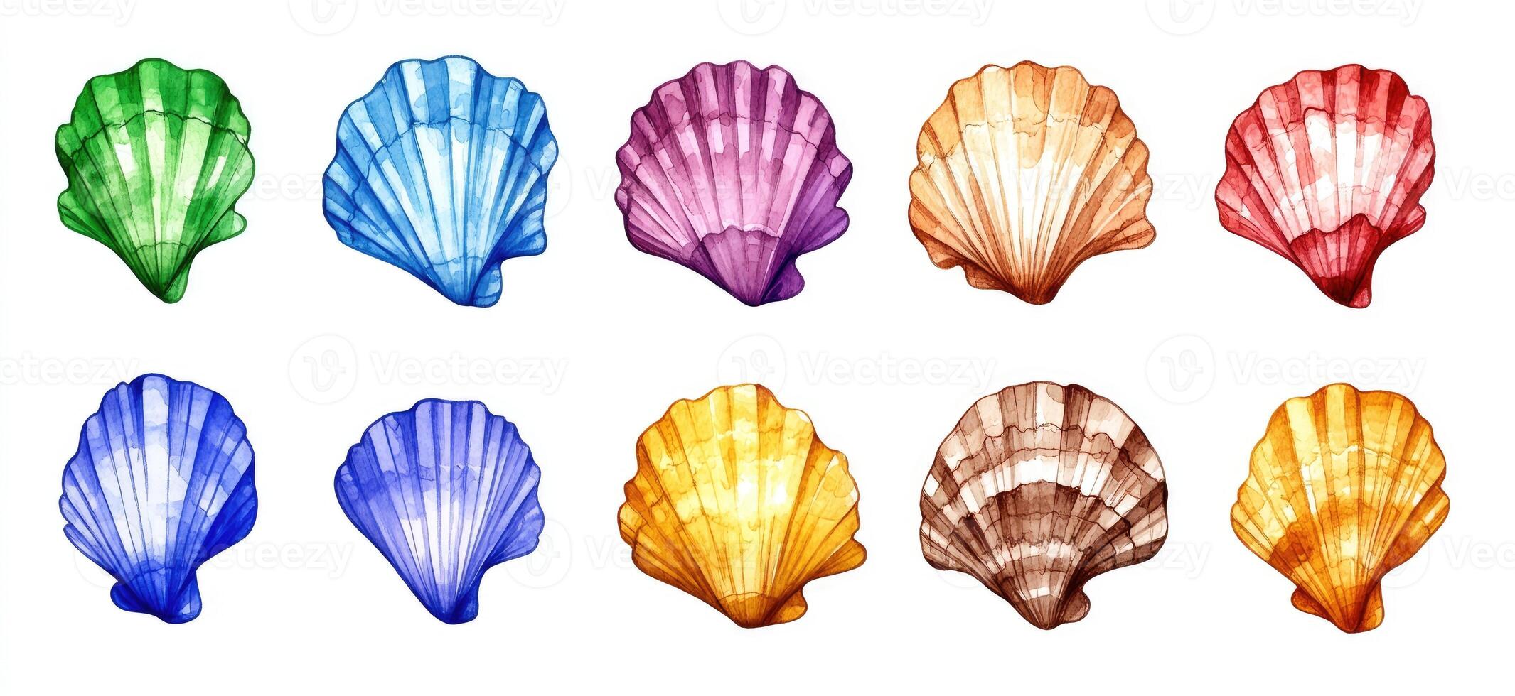 A set of colored shells on a white background photo