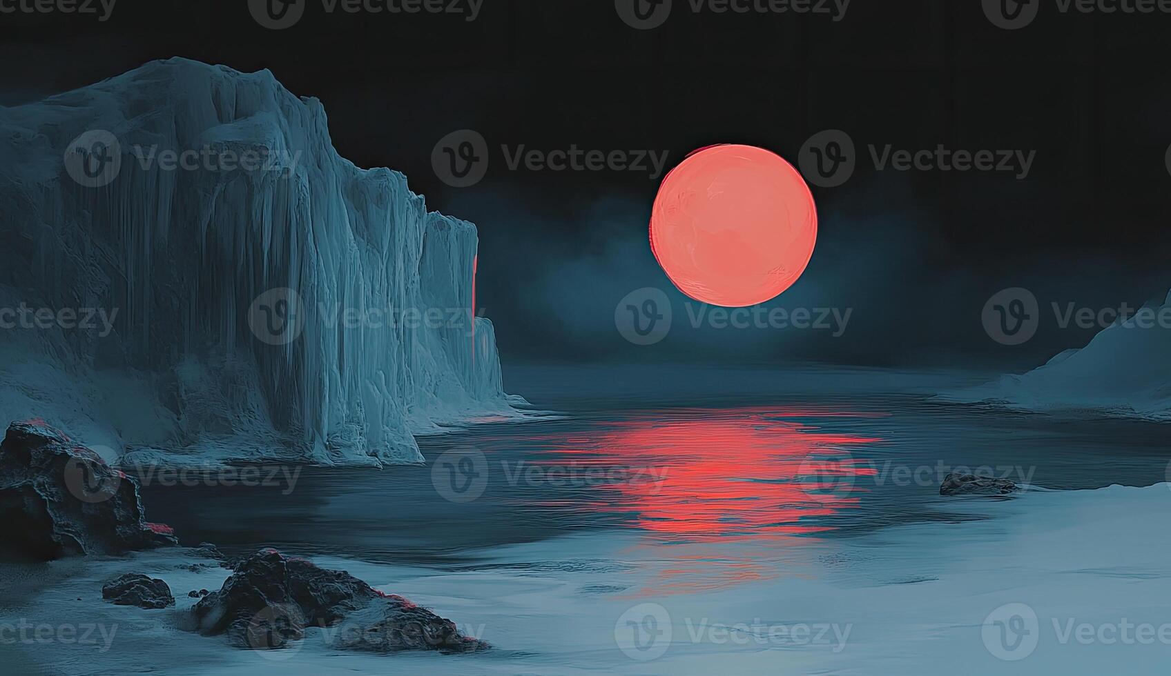 Crimson Moon over Glacial Shores photo
