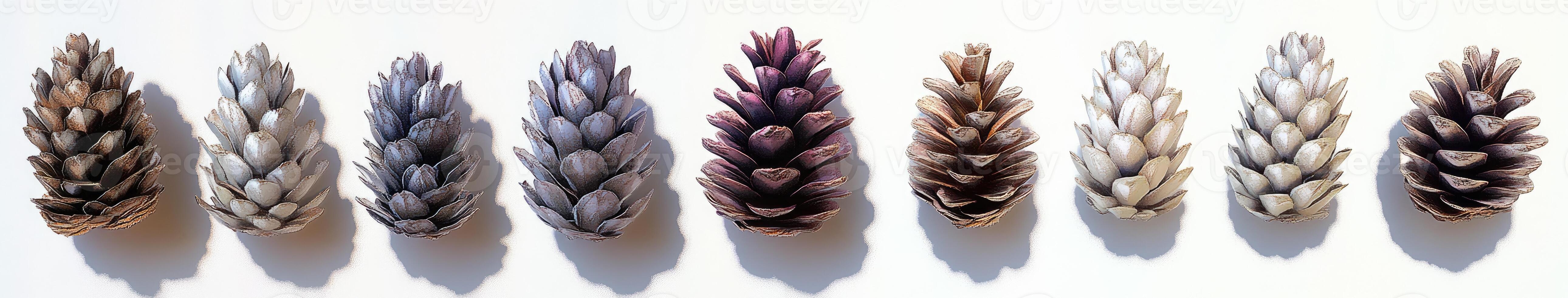 Colorful Pine Cones in a Spectrum of Shades photo