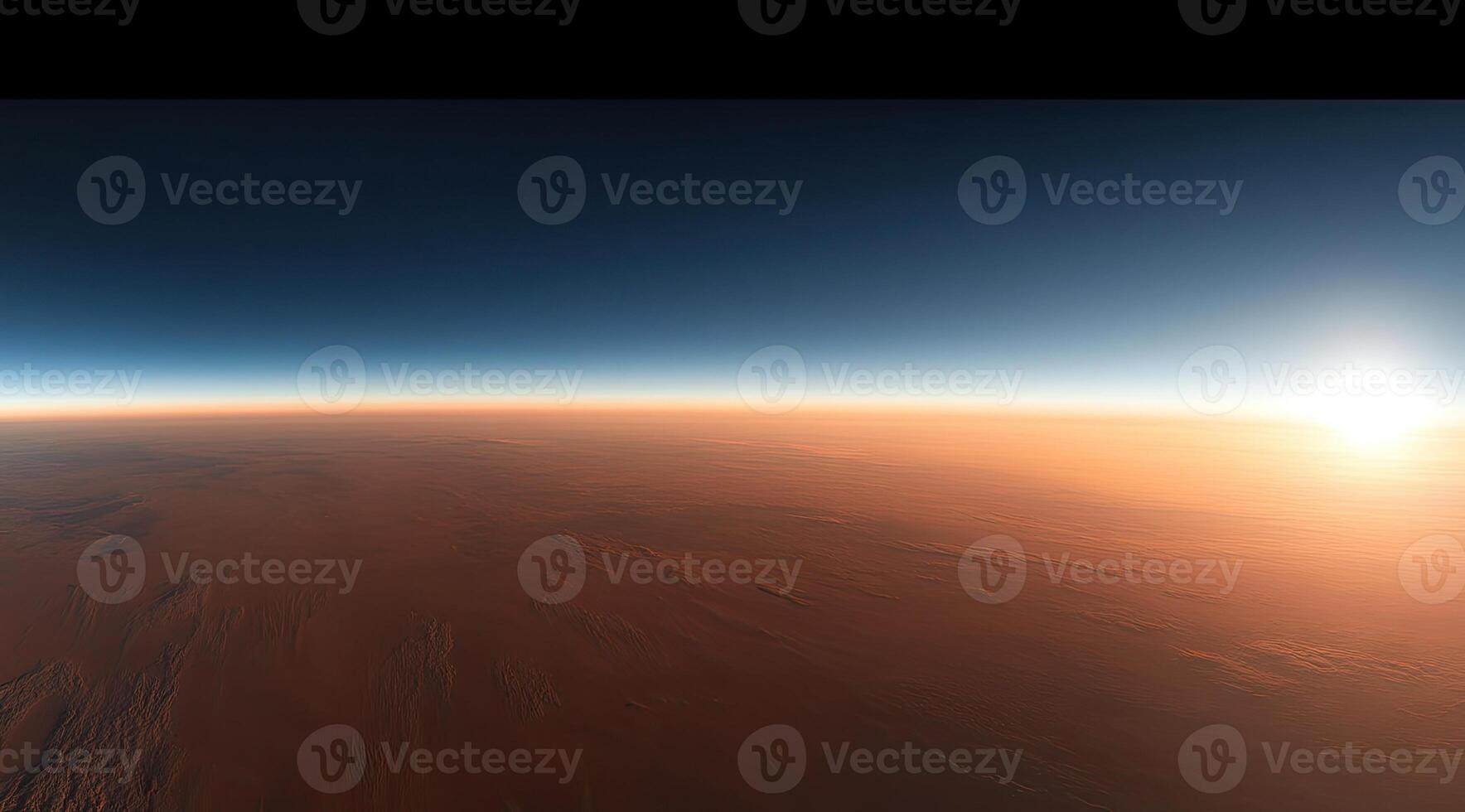 Martian landscape panorama. Vast, reddish plains stretch beneath a vibrant sunrise photo