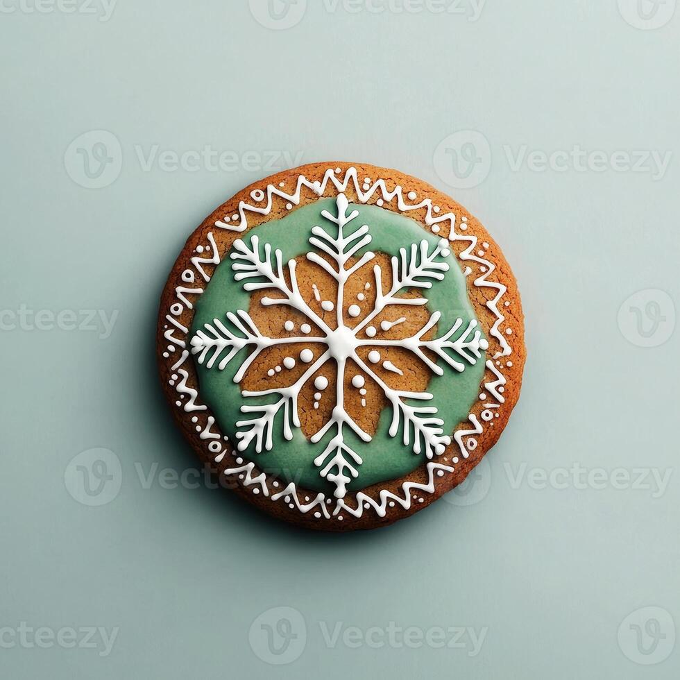 Circular iced cookie, snowflake design photo