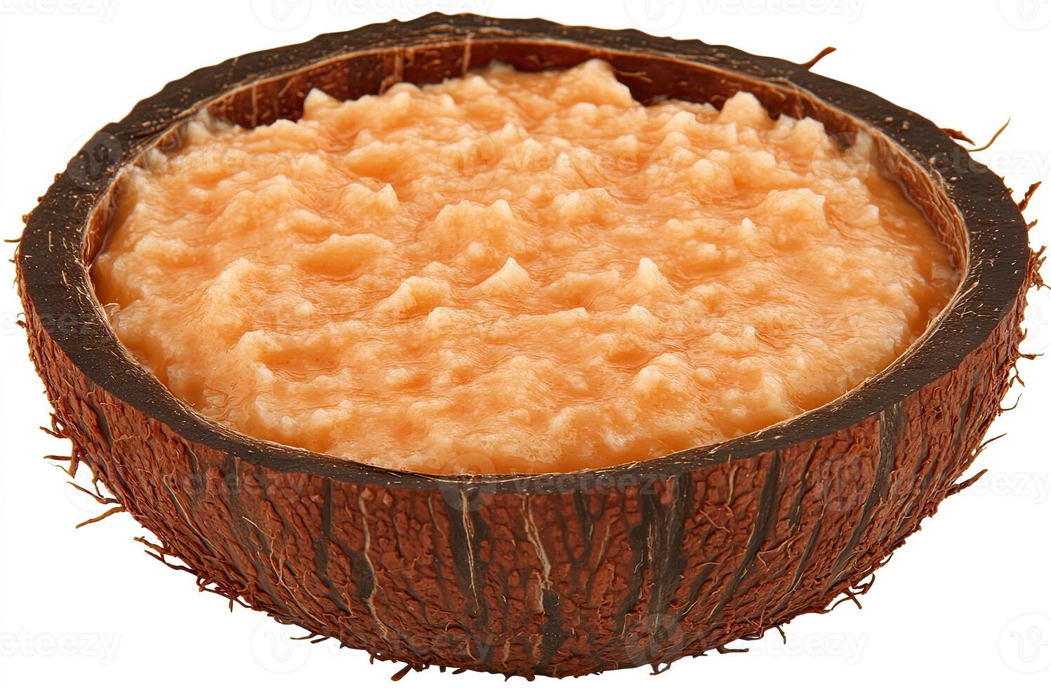 Orange-toned, creamy spread in a coconut shell photo