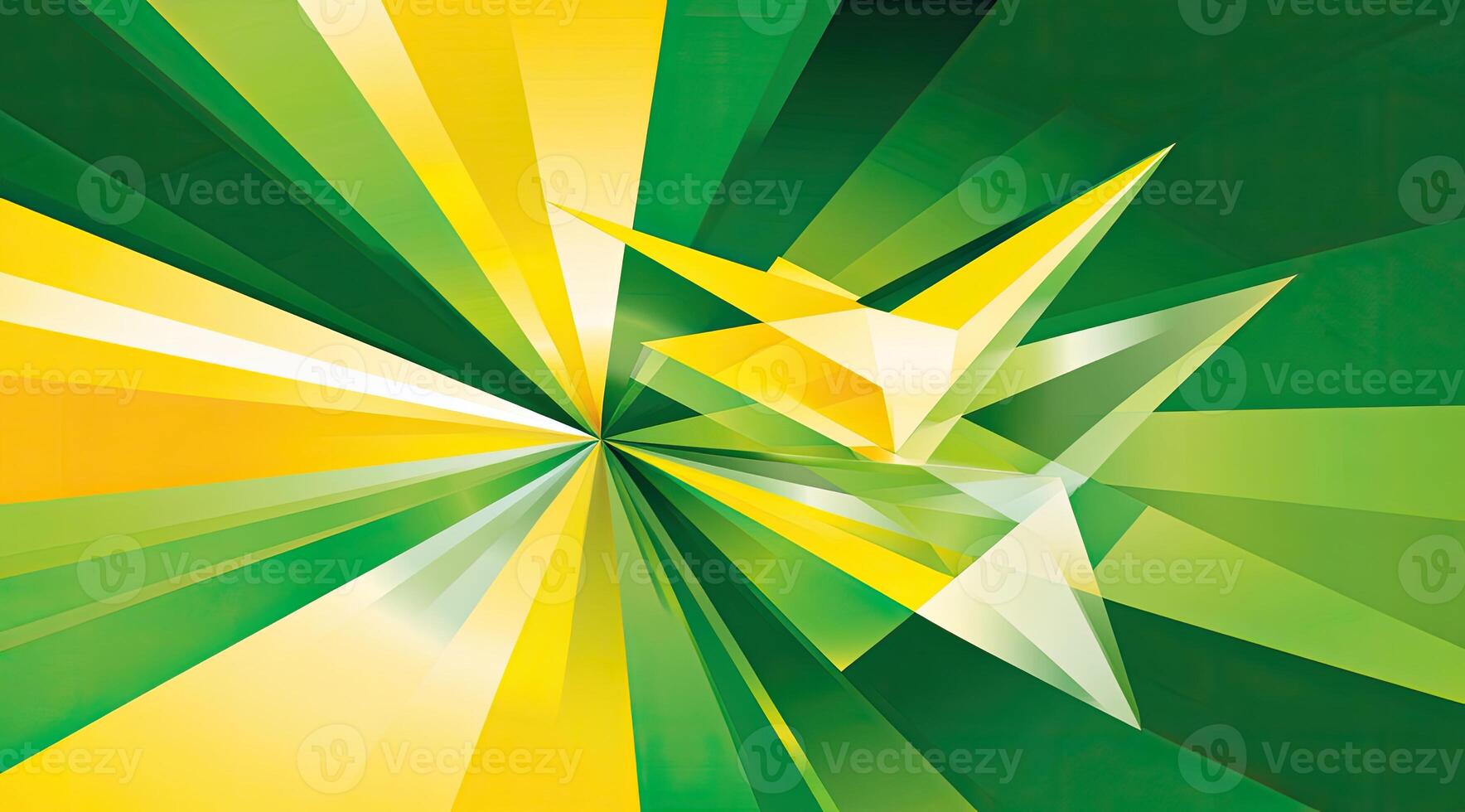 Dynamic burst of vibrant green and yellow radiating from a central point, with triangular shapes photo