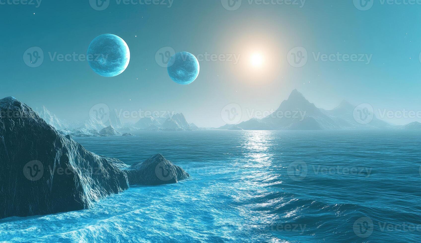 Ice planet, twin moons, serene photo
