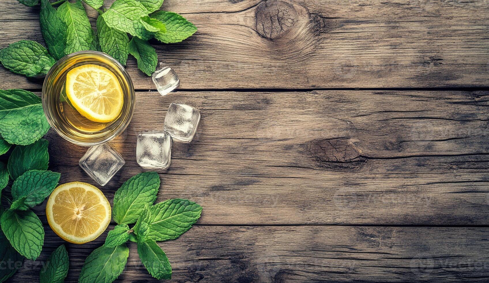 Refreshing iced tea with mint and lemon photo