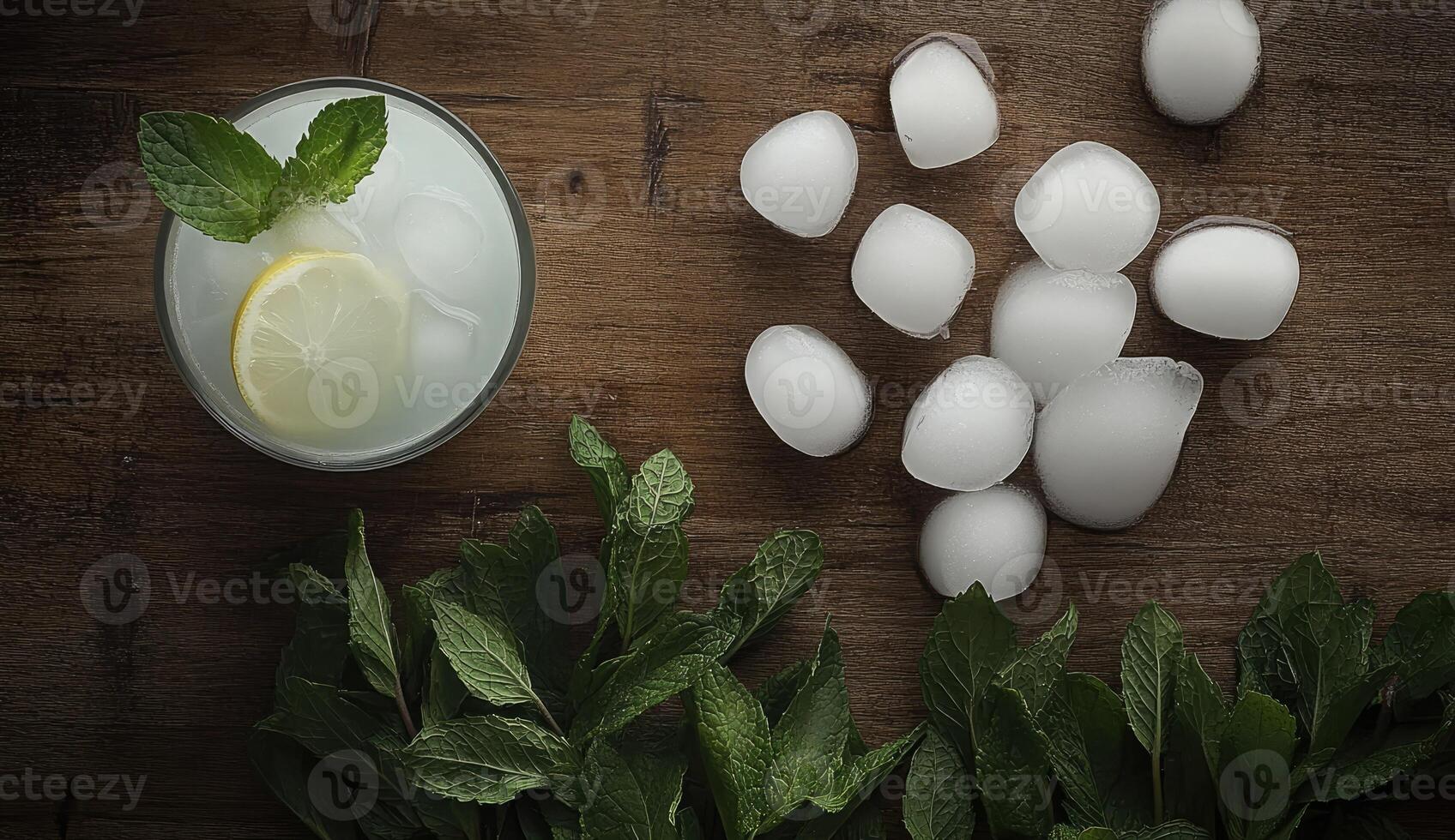 Refreshing summer drink with ice and mint photo