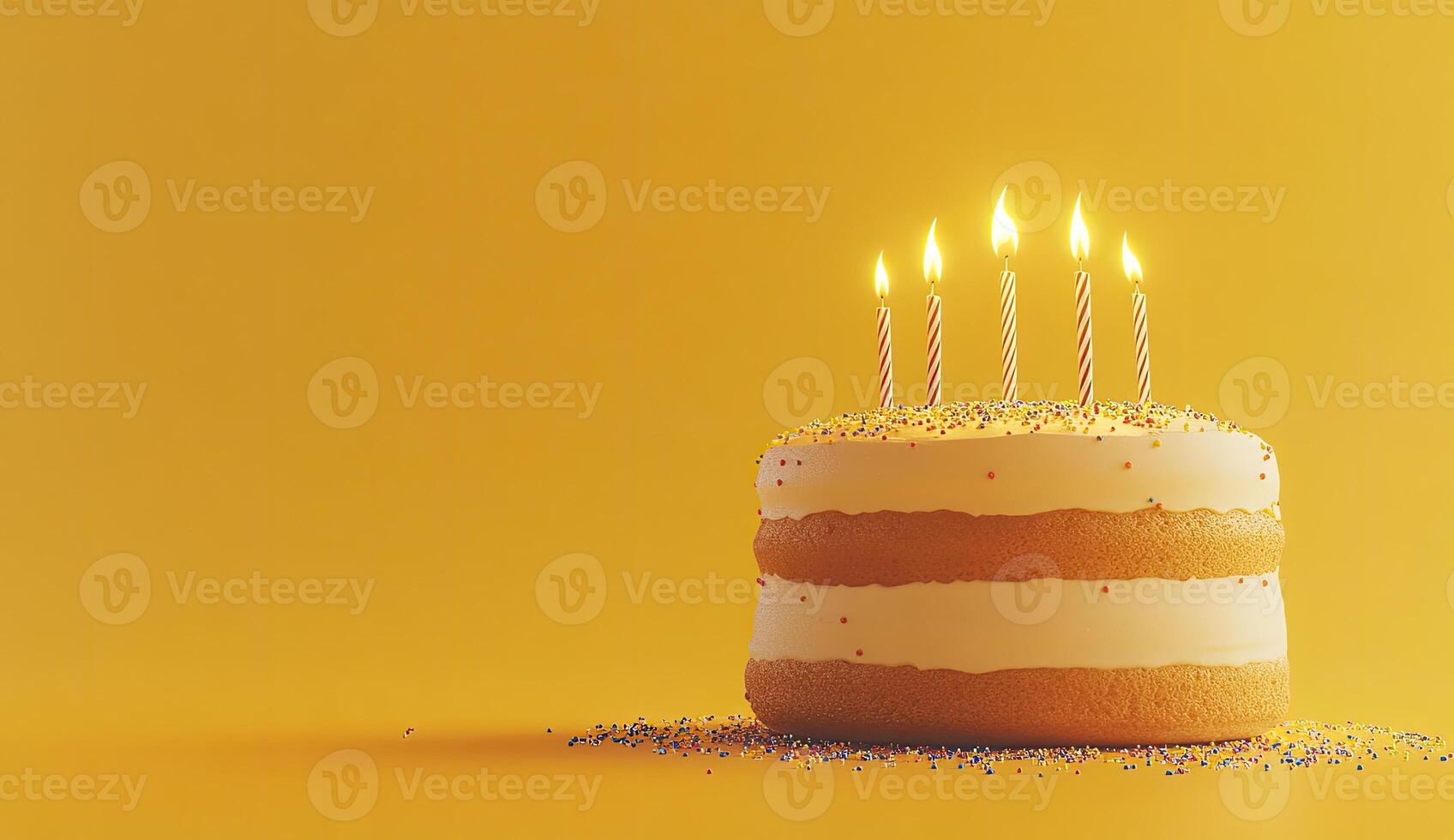 A yellow cake with candles on top photo