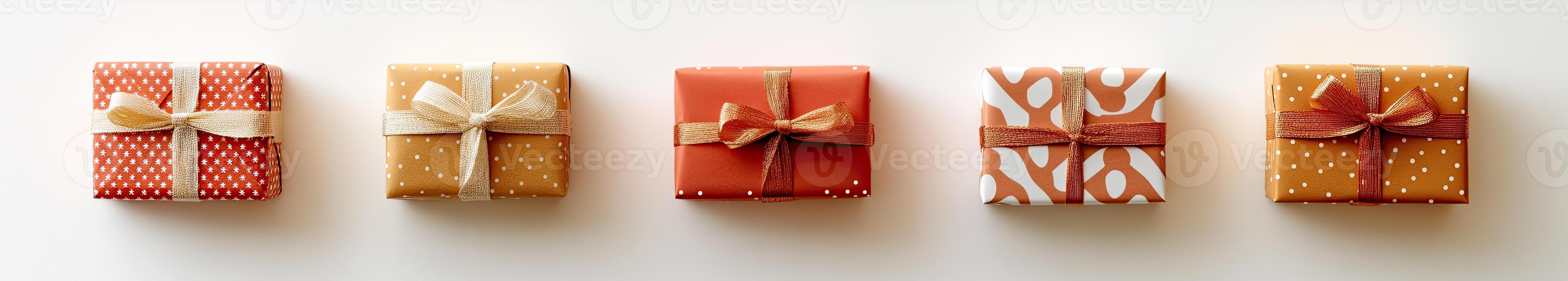 Wrapped Gifts in Various Colors photo