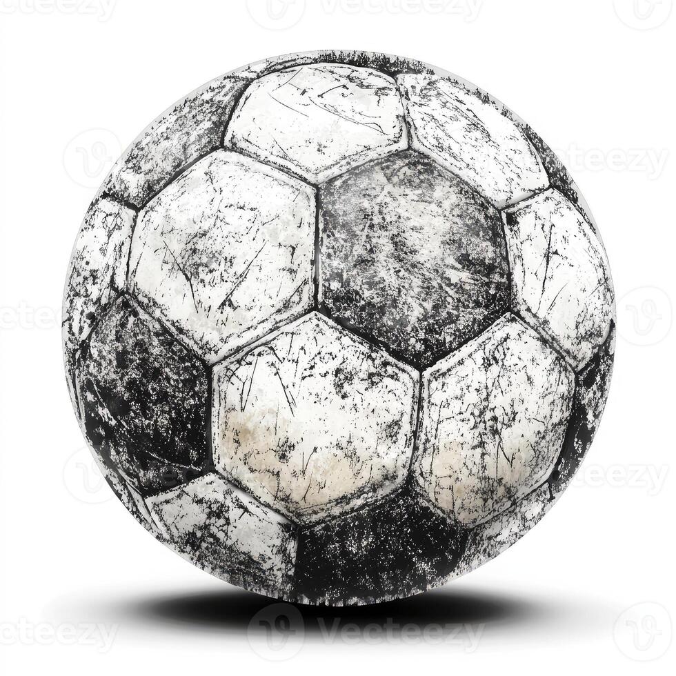 A worn soccer ball, showing signs of use photo