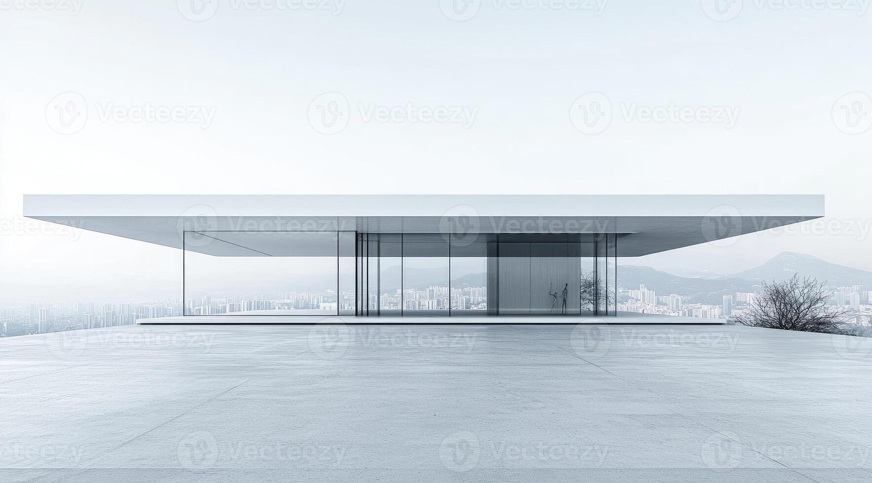 Modern minimalist pavilion overlooking city photo