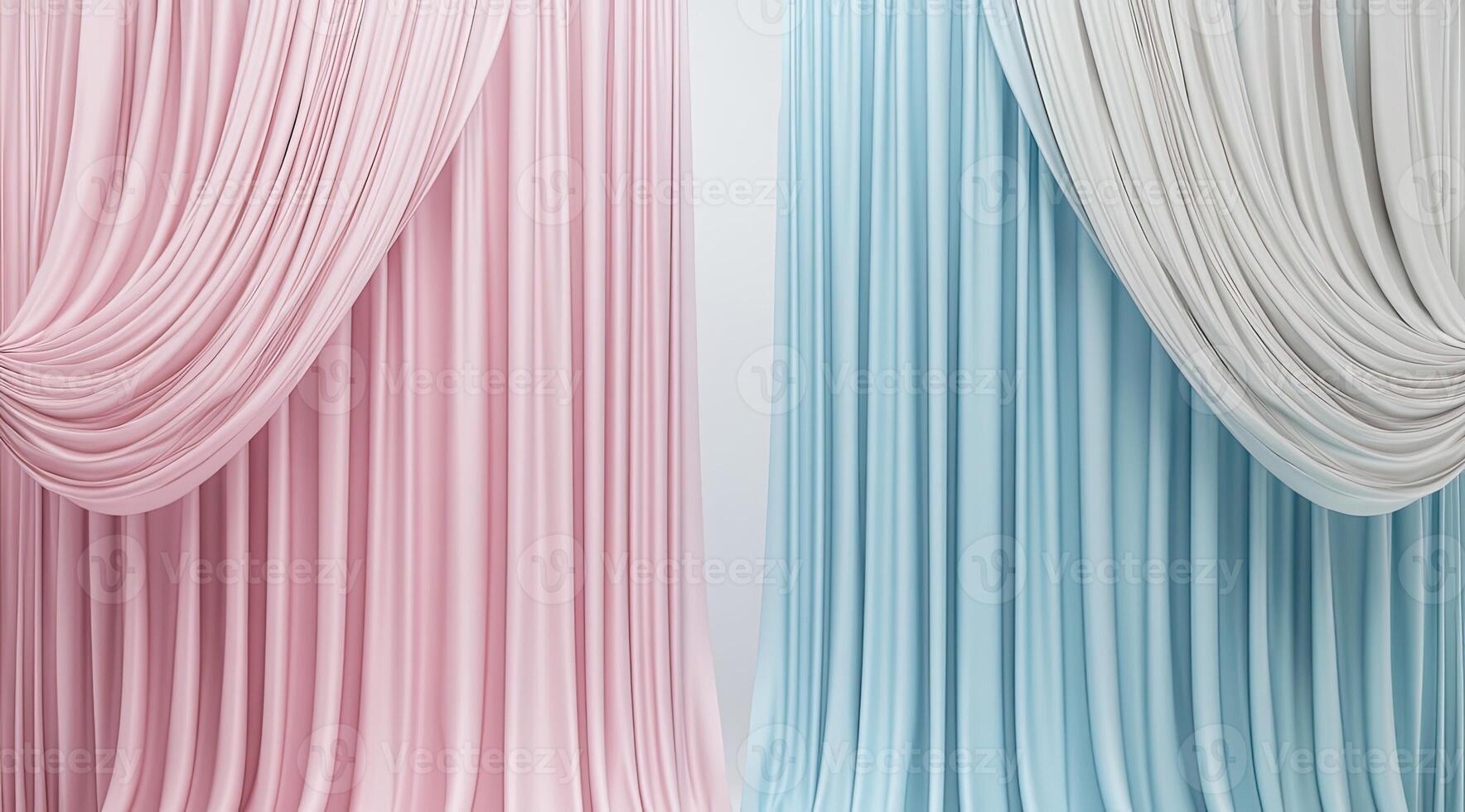 Soft pastel curtains in pink and blue photo