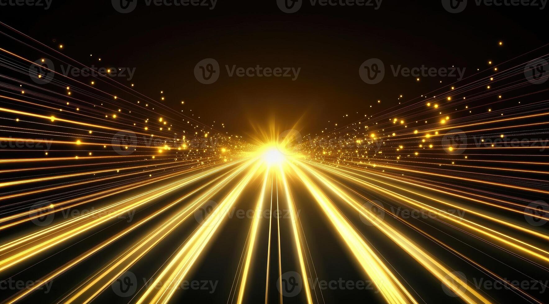 Golden pathway to the future. A vibrant, golden light streaks across a dark background, evoking a sense of speed and progress photo
