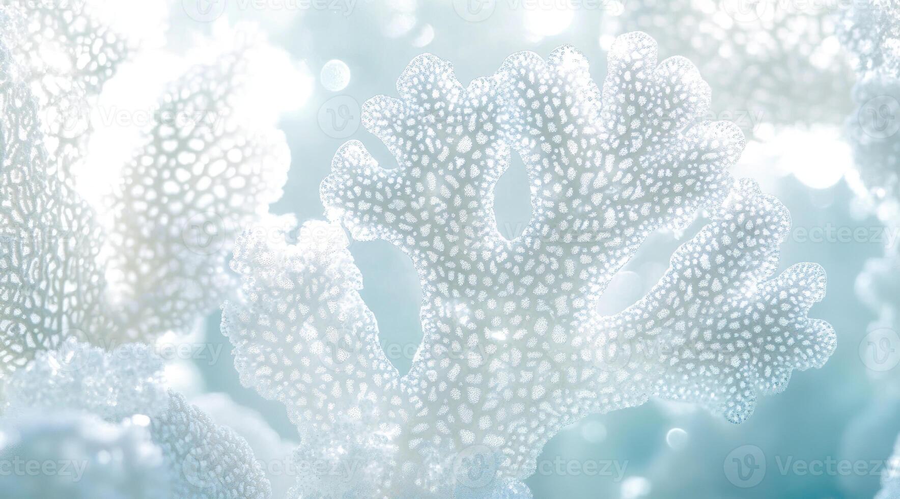 Delicate, translucent coral-like structures, illuminated by soft light photo