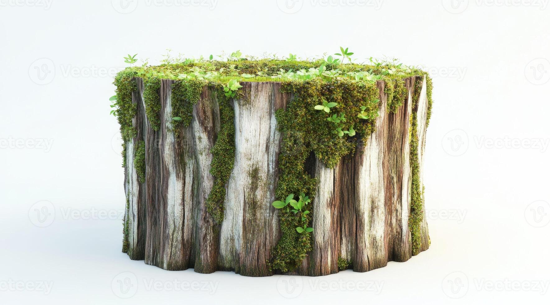 Rustic wooden planter, moss-covered photo
