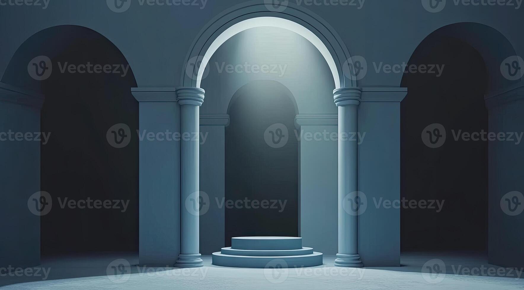 Grand arched hall with pedestal photo