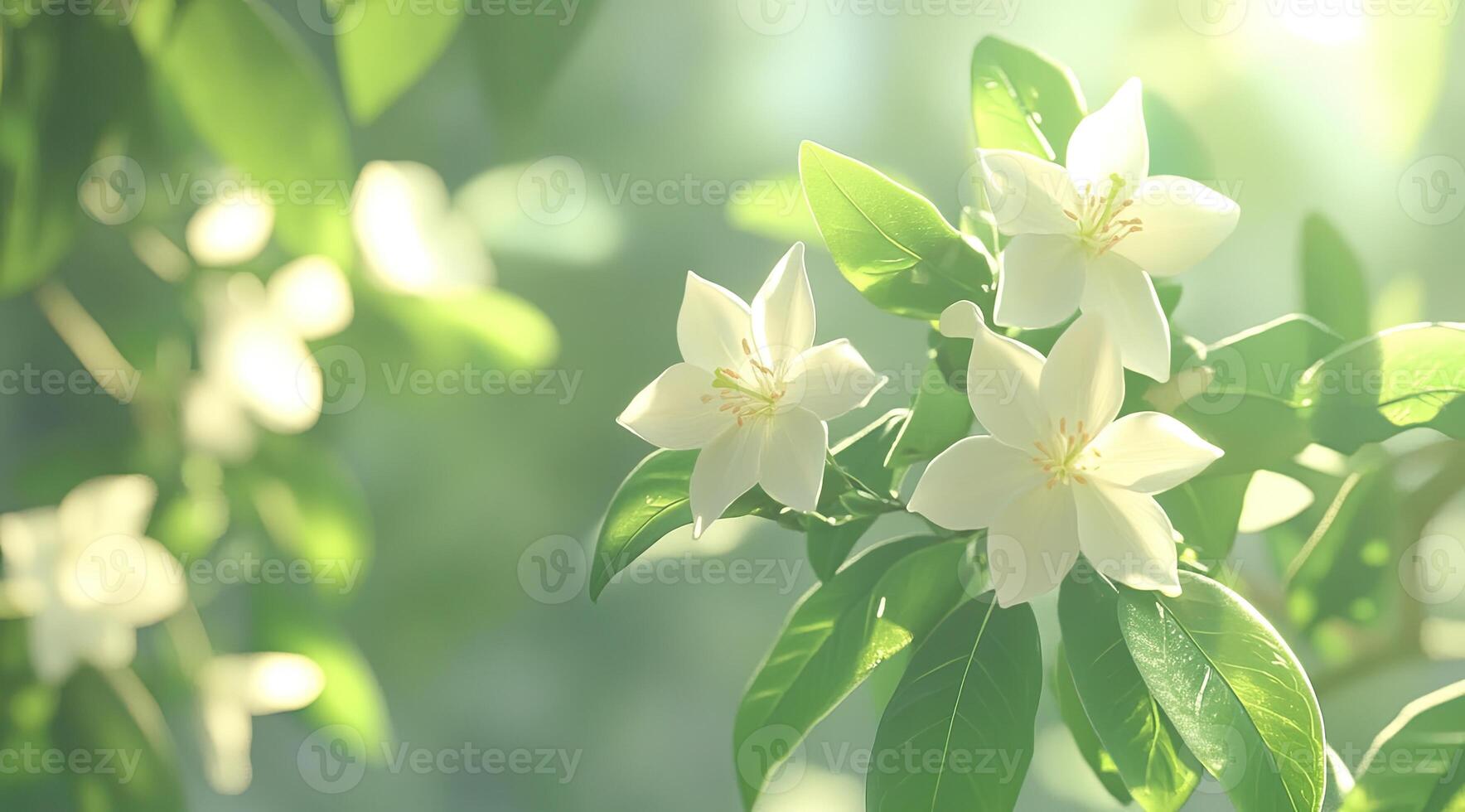 Delicate white blossoms in sunlight photo