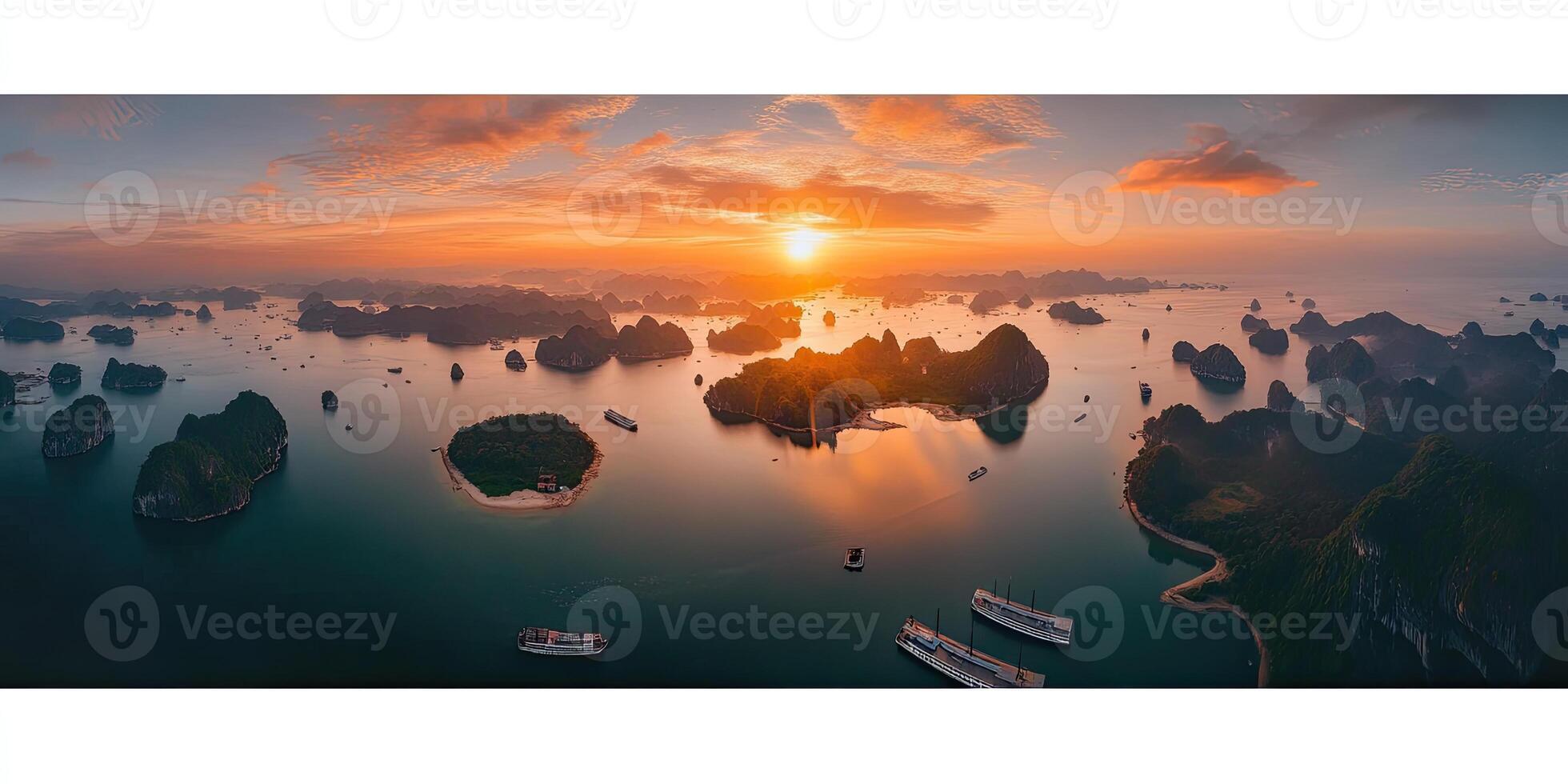 Sunrise over a tranquil bay photo