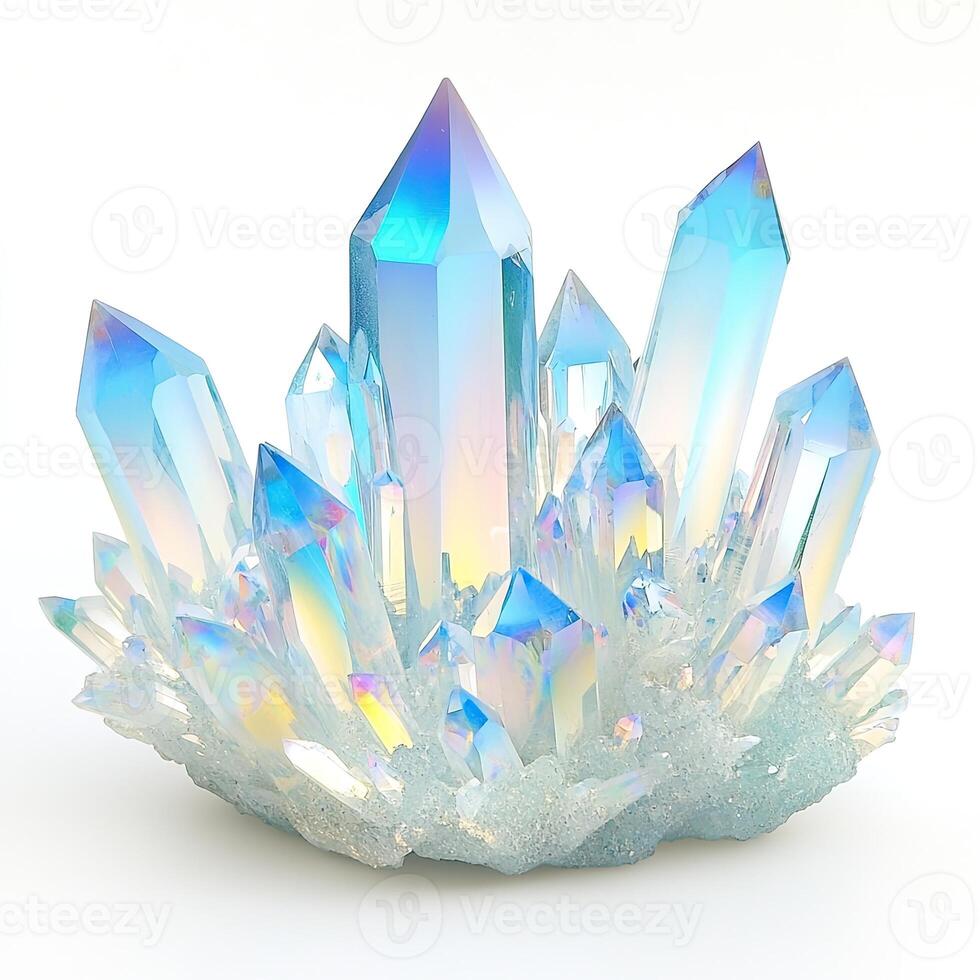 Radiant crystal cluster, iridescent hues photo