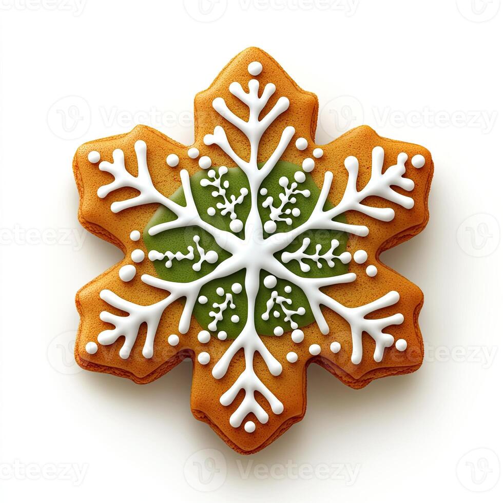 Gingerbread snowflake cookie, intricate icing design photo