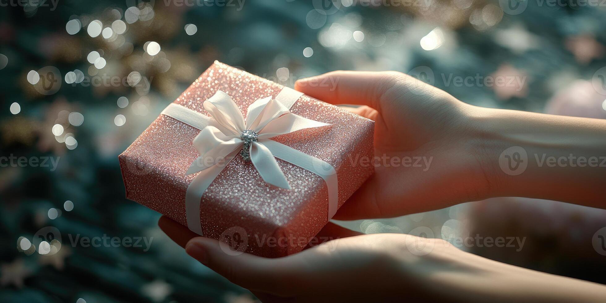 Gentle hands offering a gift box photo
