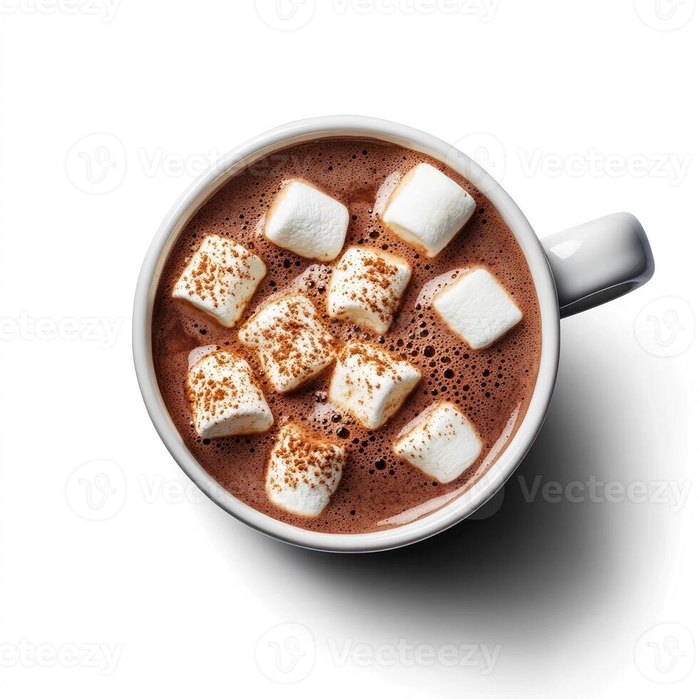 Hot chocolate with marshmallows in a mug on a white background photo