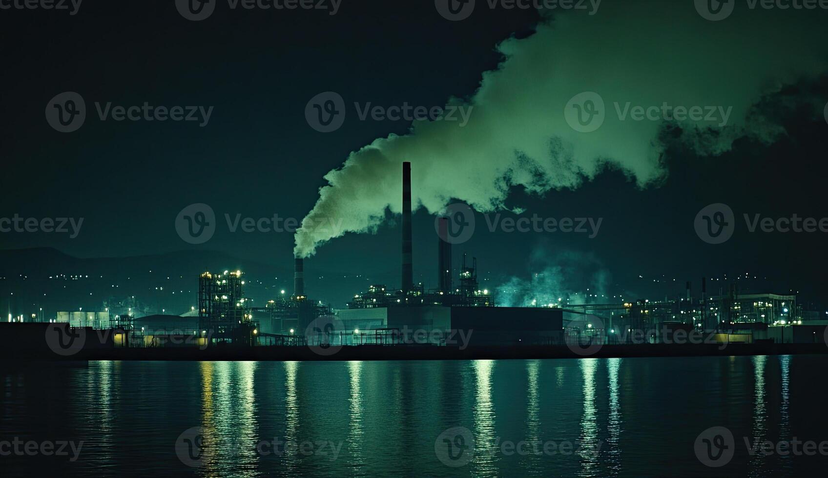 A factory with smoke coming out of it at night photo