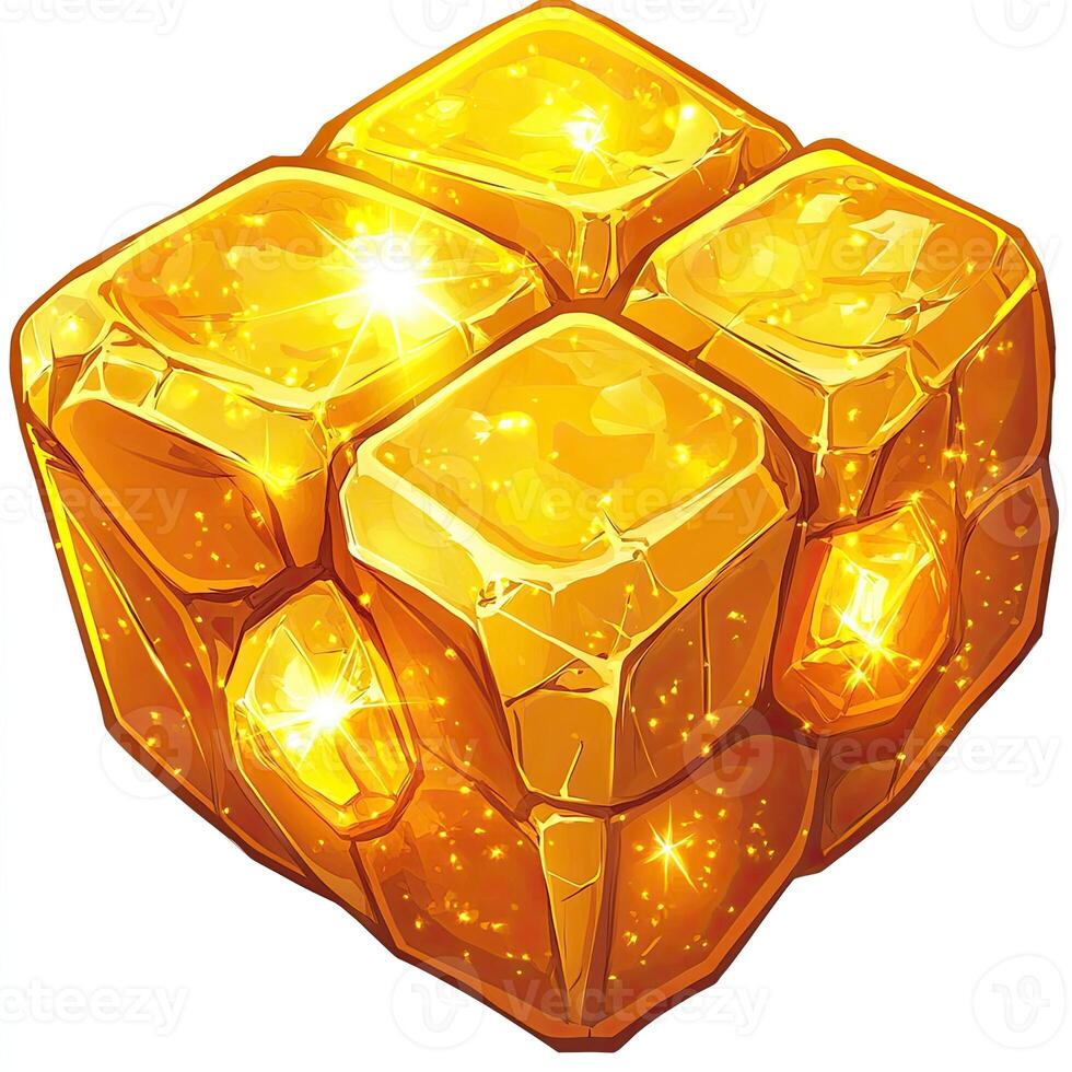 Golden cube of glowing gems photo