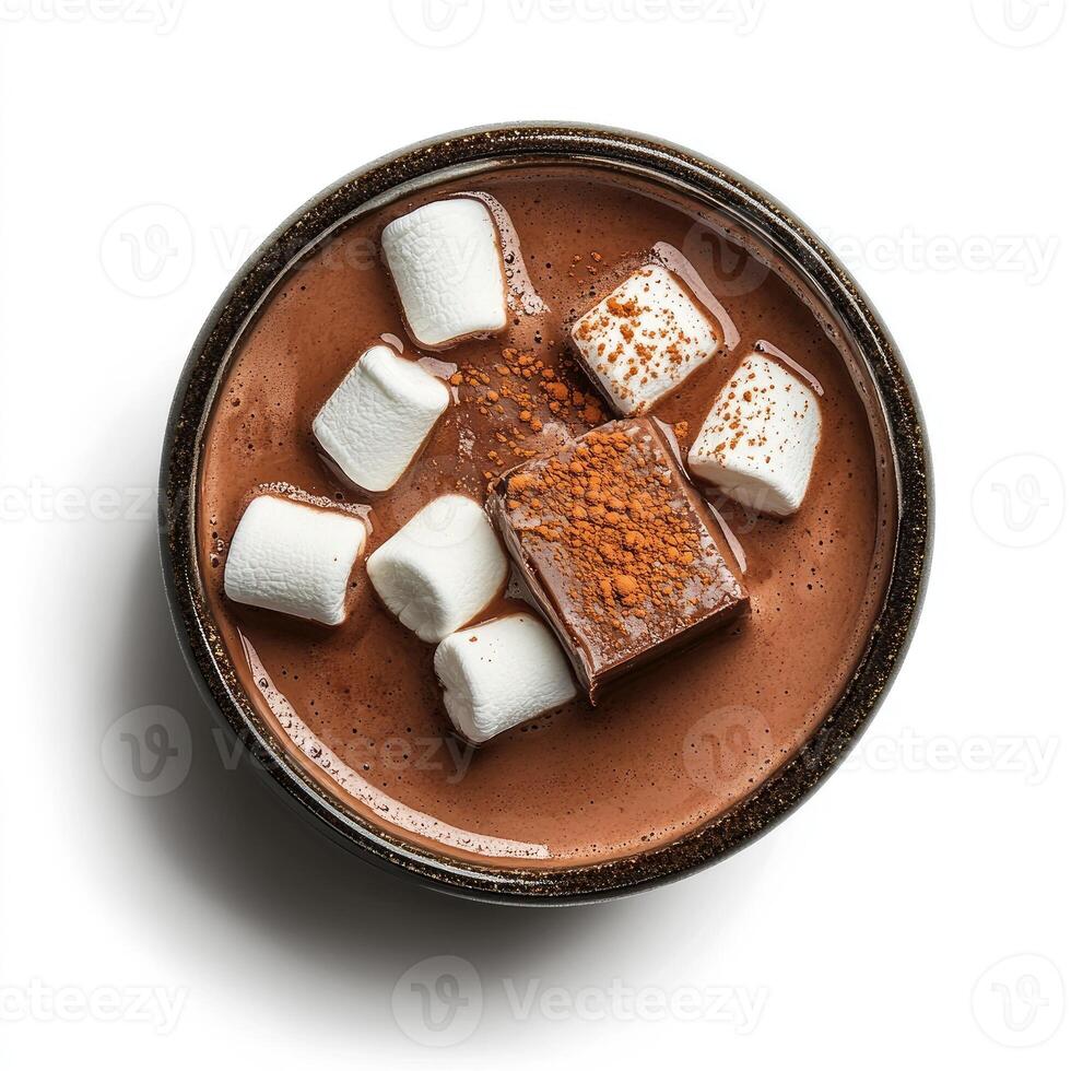 Hot chocolate with marshmallows in a bowl on a white background photo