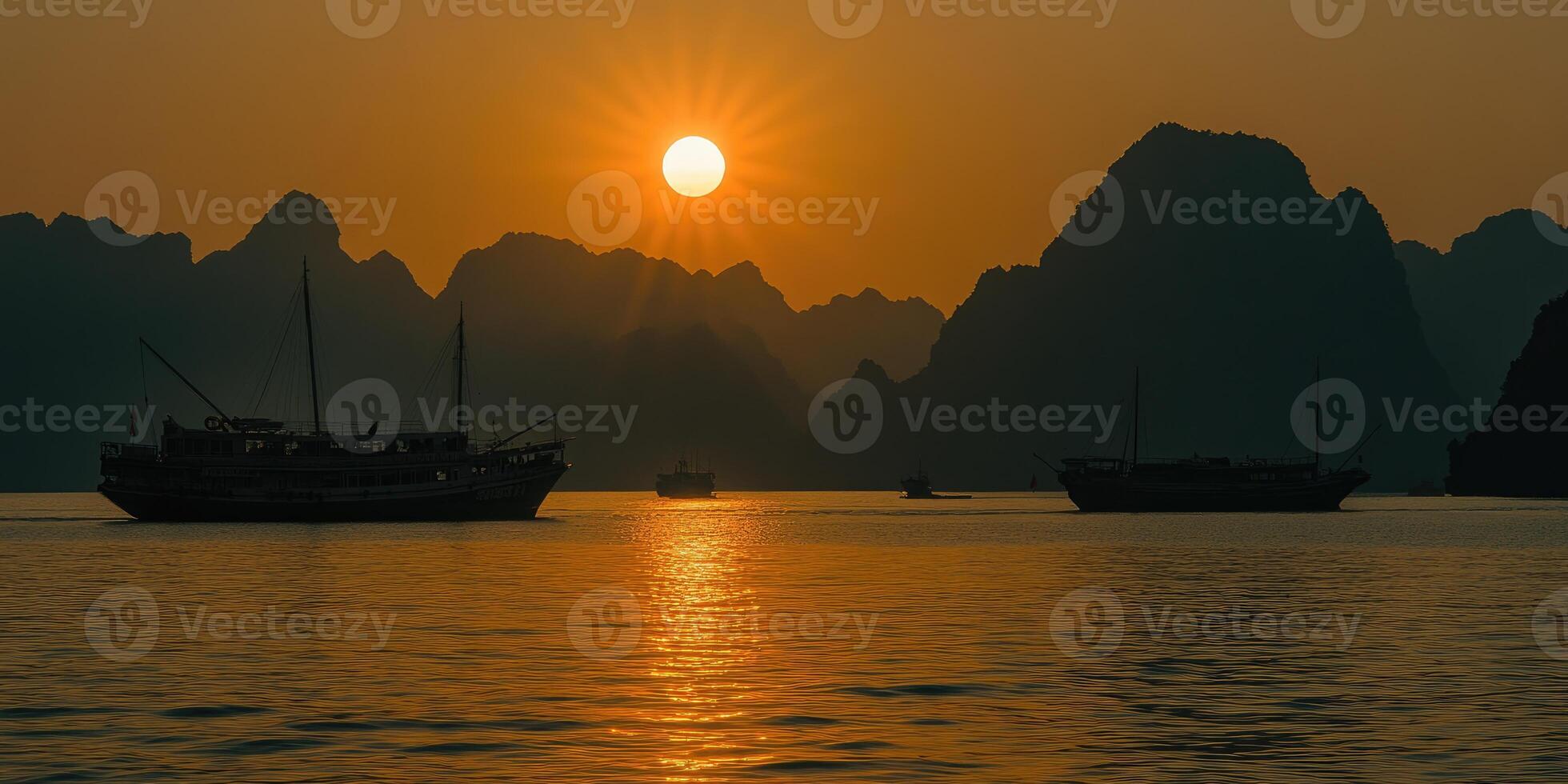 Boats in the water at sunset photo