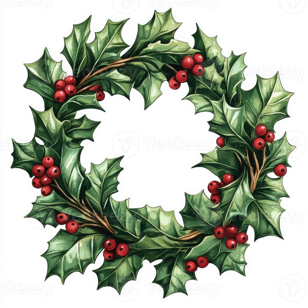 Circular holly wreath, festive and detailed photo