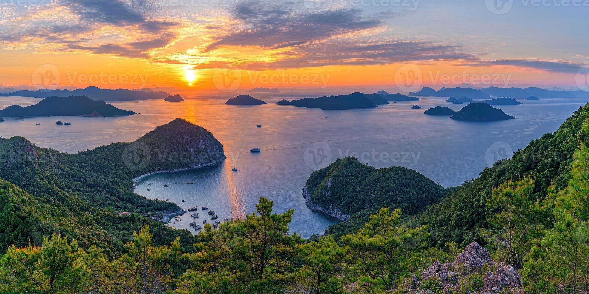 Panoramic Sunset Over Islands photo