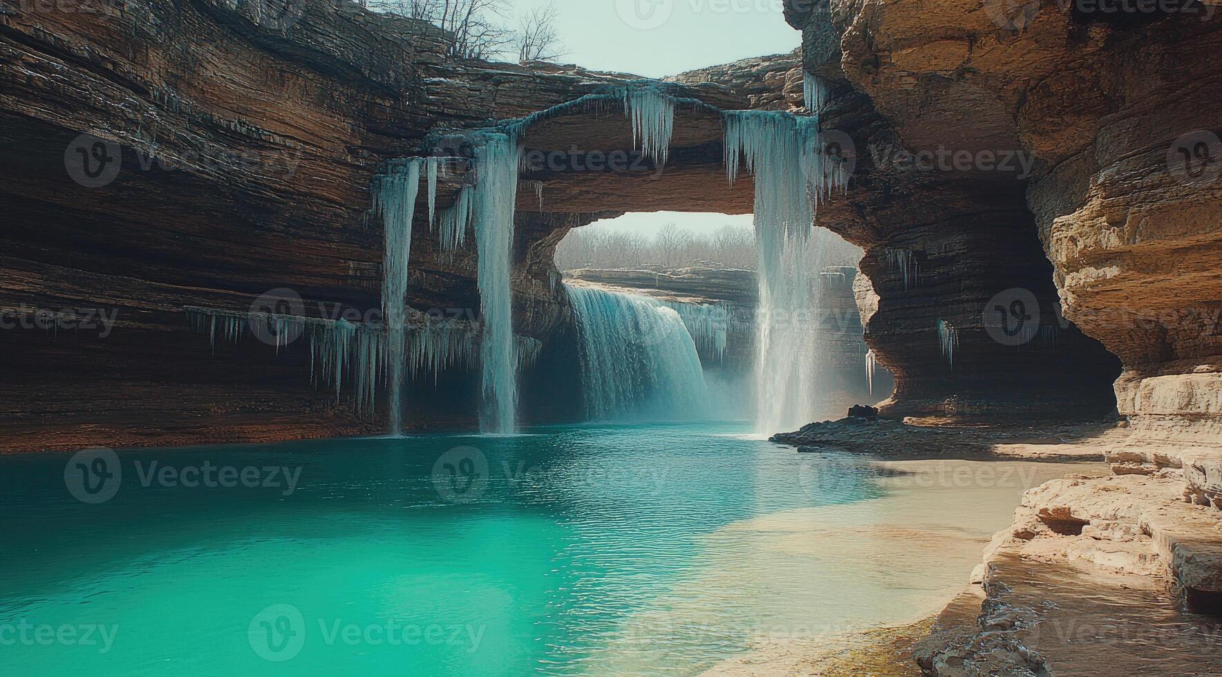 Frozen Waterfall in a Cave photo