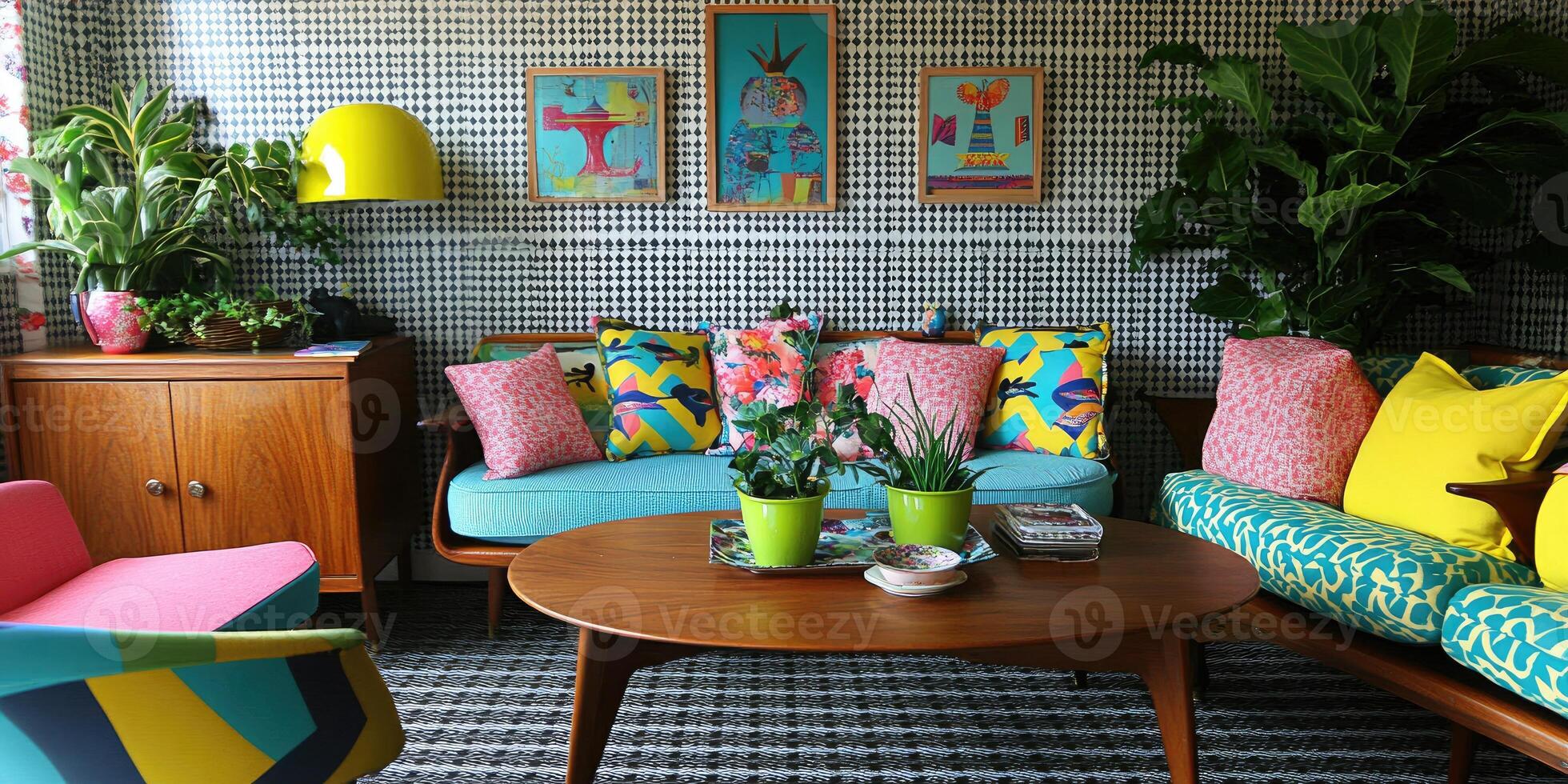 Vibrant Mid-Century Modern Living Room photo