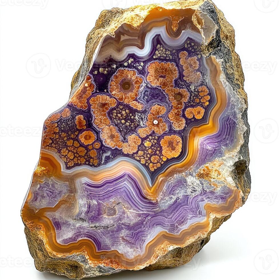 Intricate banded agate slab with swirling patterns photo