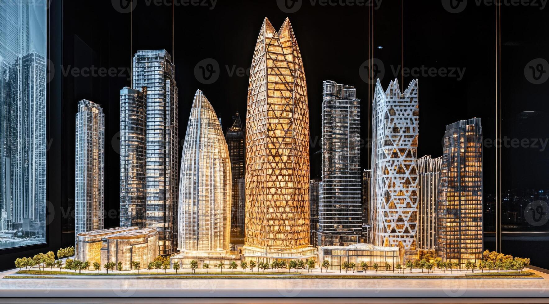 Architectural model of a futuristic city skyline photo