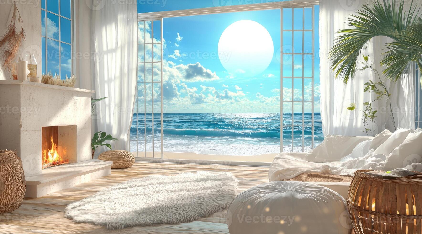 Coastal living room with ocean view photo
