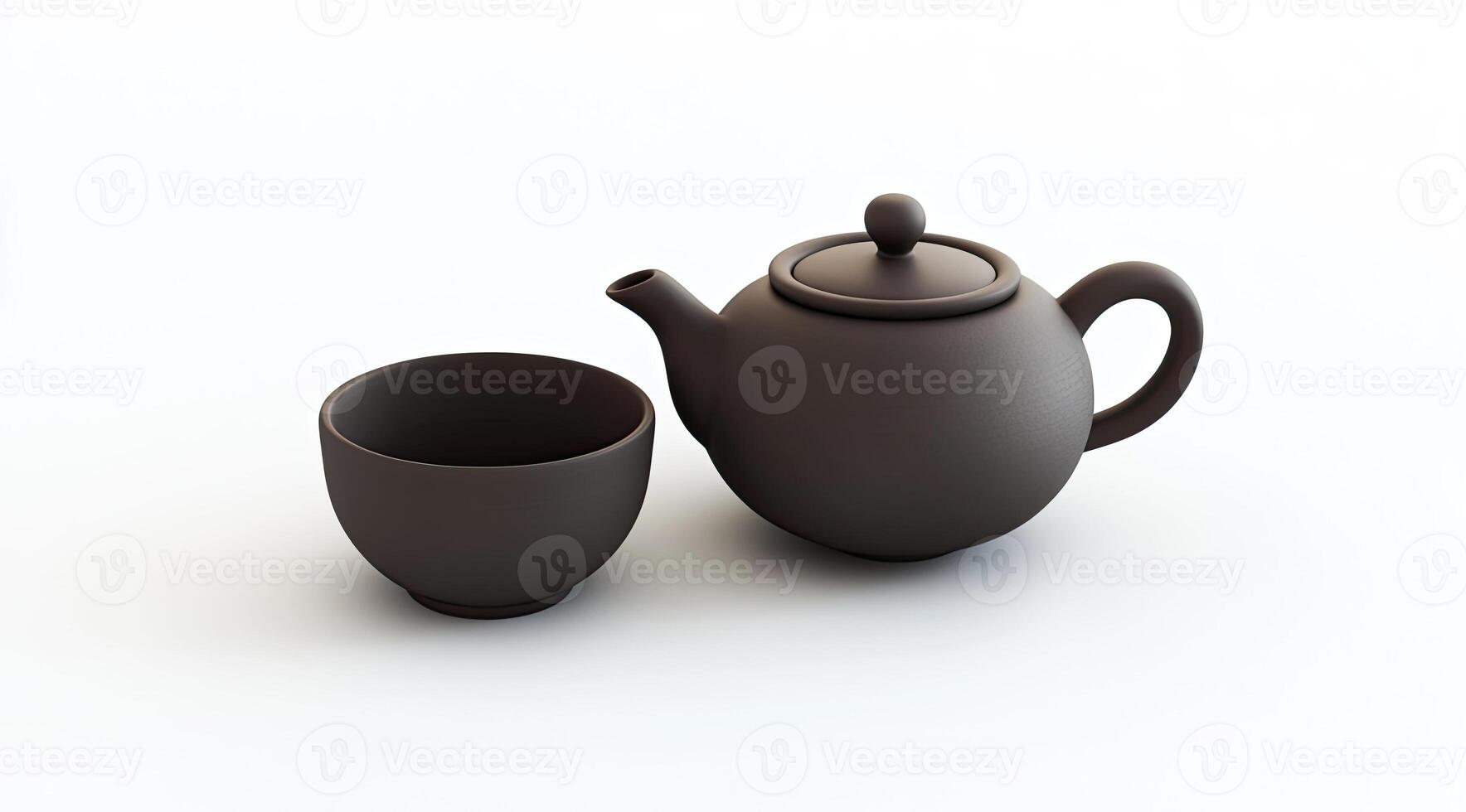 Dark ceramic tea set on white background photo