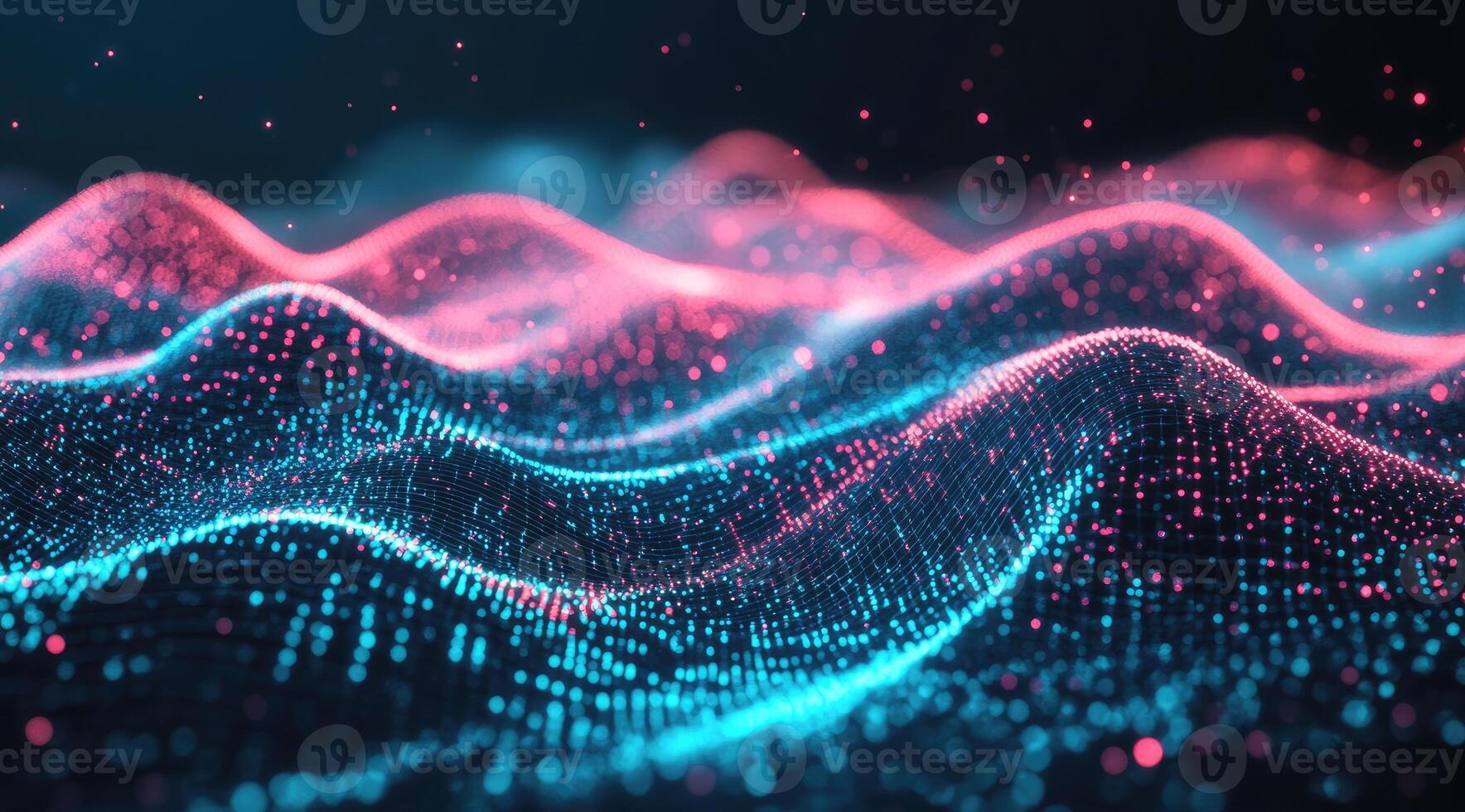 Abstract digital wave patterns of swirling particles in vibrant colors photo