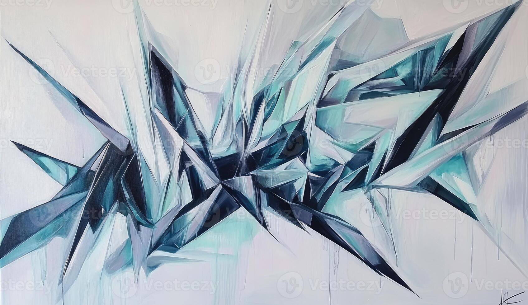 Abstract, geometric, icy shapes explode across a light background photo