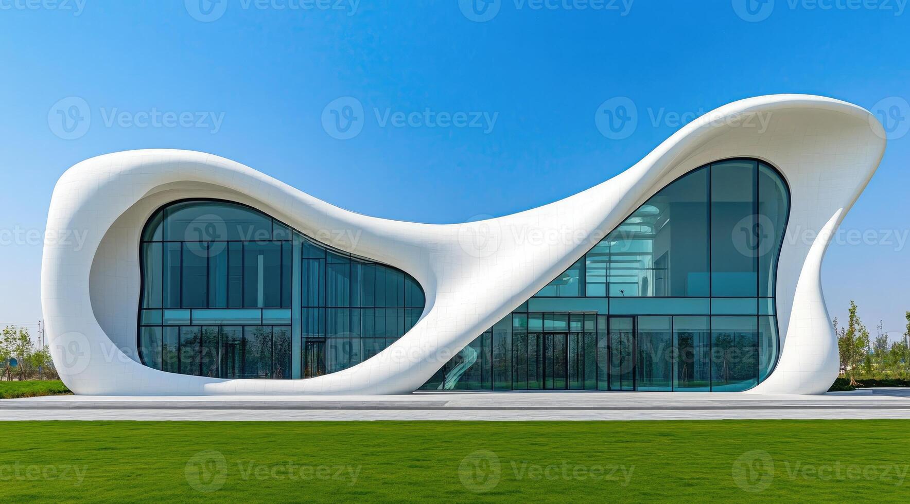 Modern architectural building with flowing, sculpted facade photo