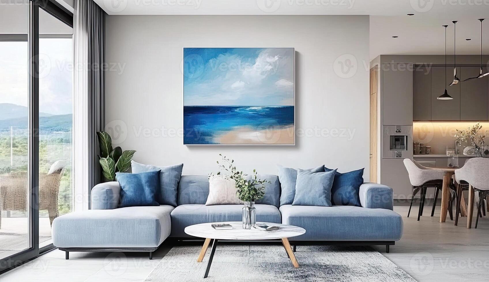 Coastal serenity. A calming abstract painting of a tranquil ocean scene photo