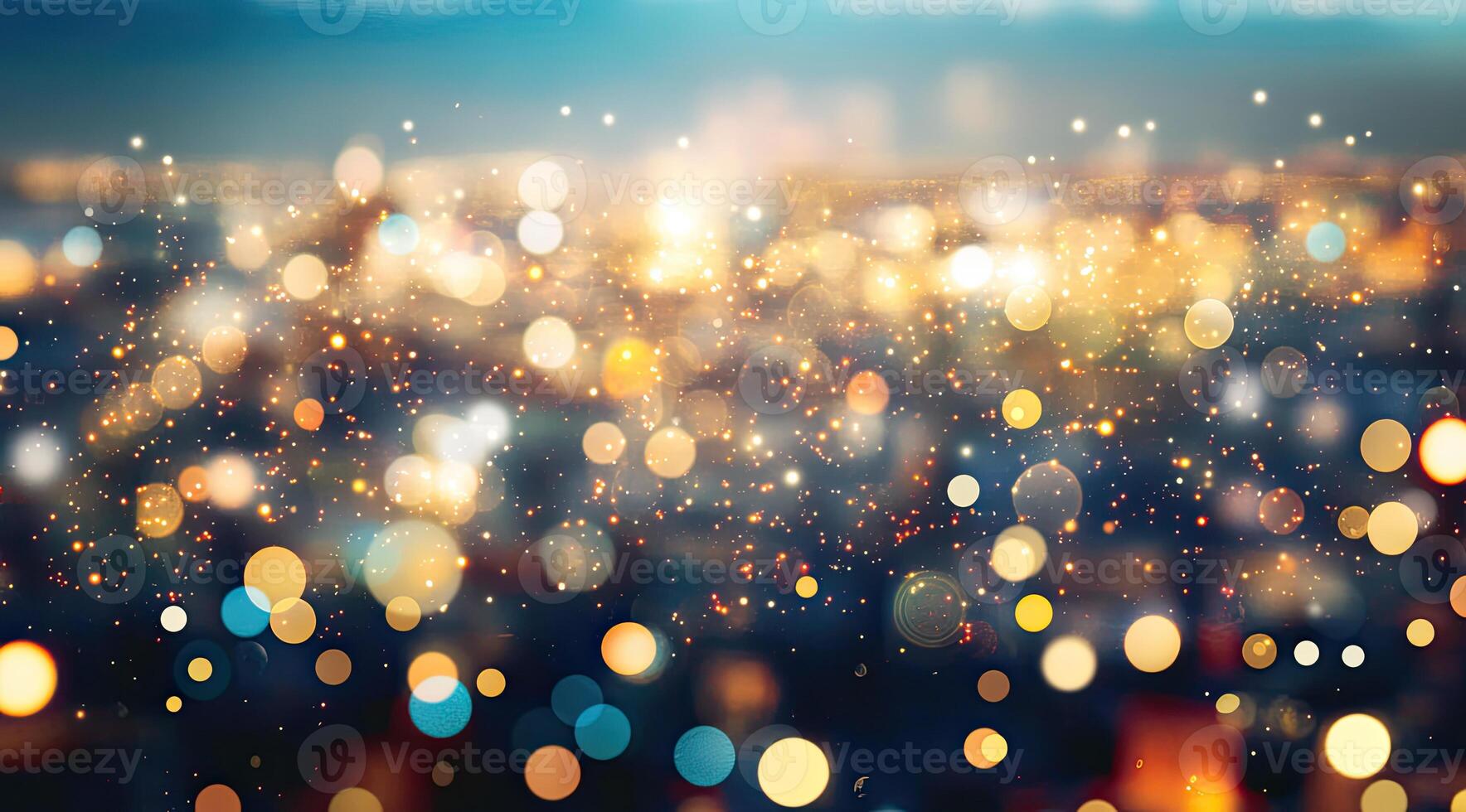 City lights bokeh. A vibrant, abstract view of a city at night, with blurred lights creating a beautiful bokeh effect photo