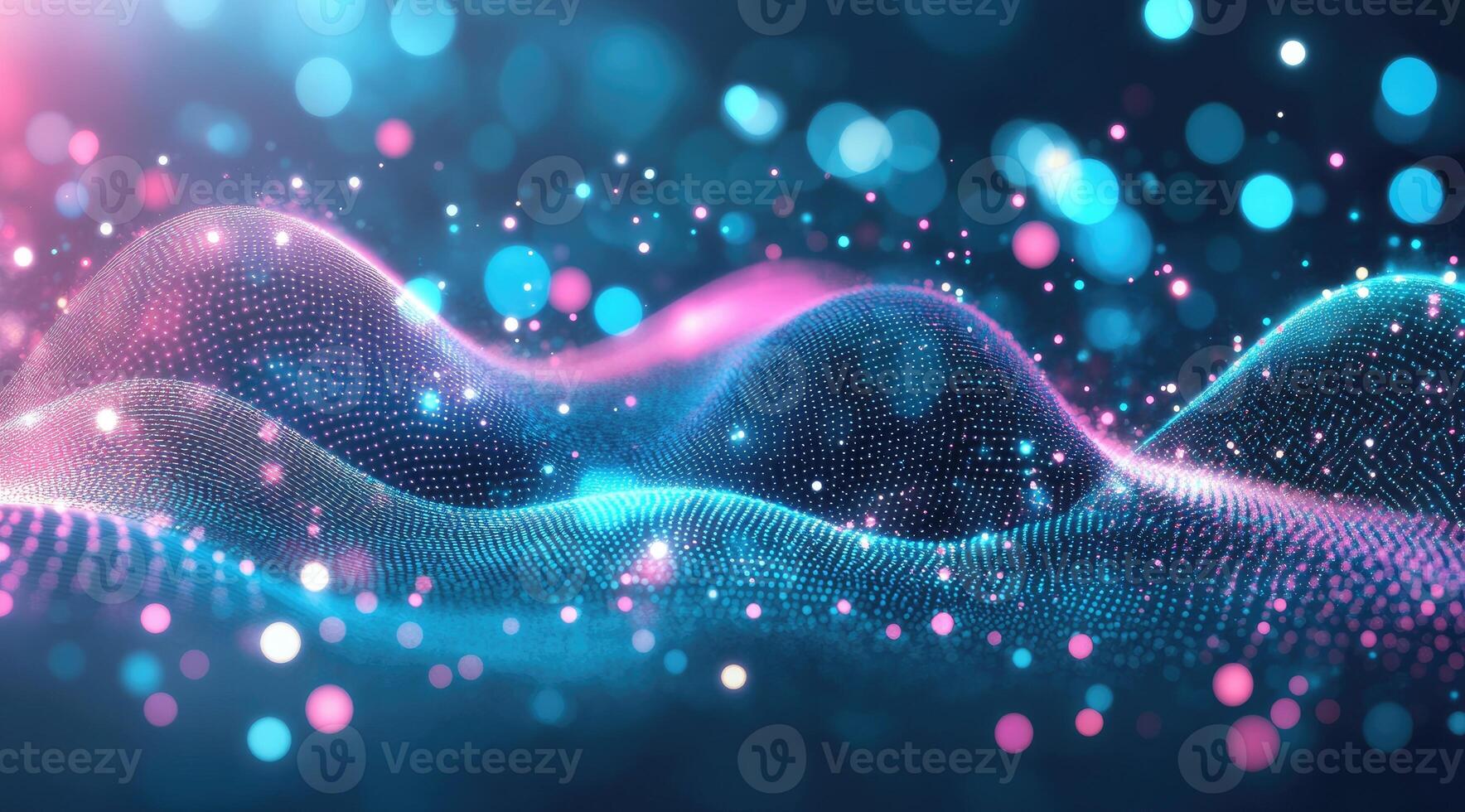 Abstract digital wave with vibrant colors and glowing particles photo