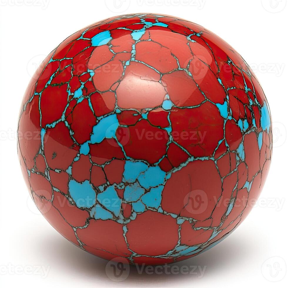 Red and turquoise sphere, intricate patterns photo