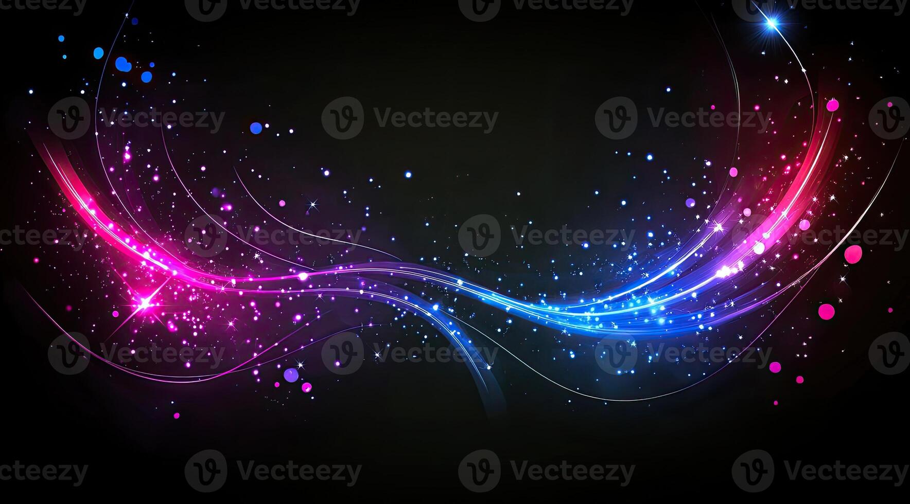 Abstract dynamic energy design with vibrant glowing lines and shimmering particles photo
