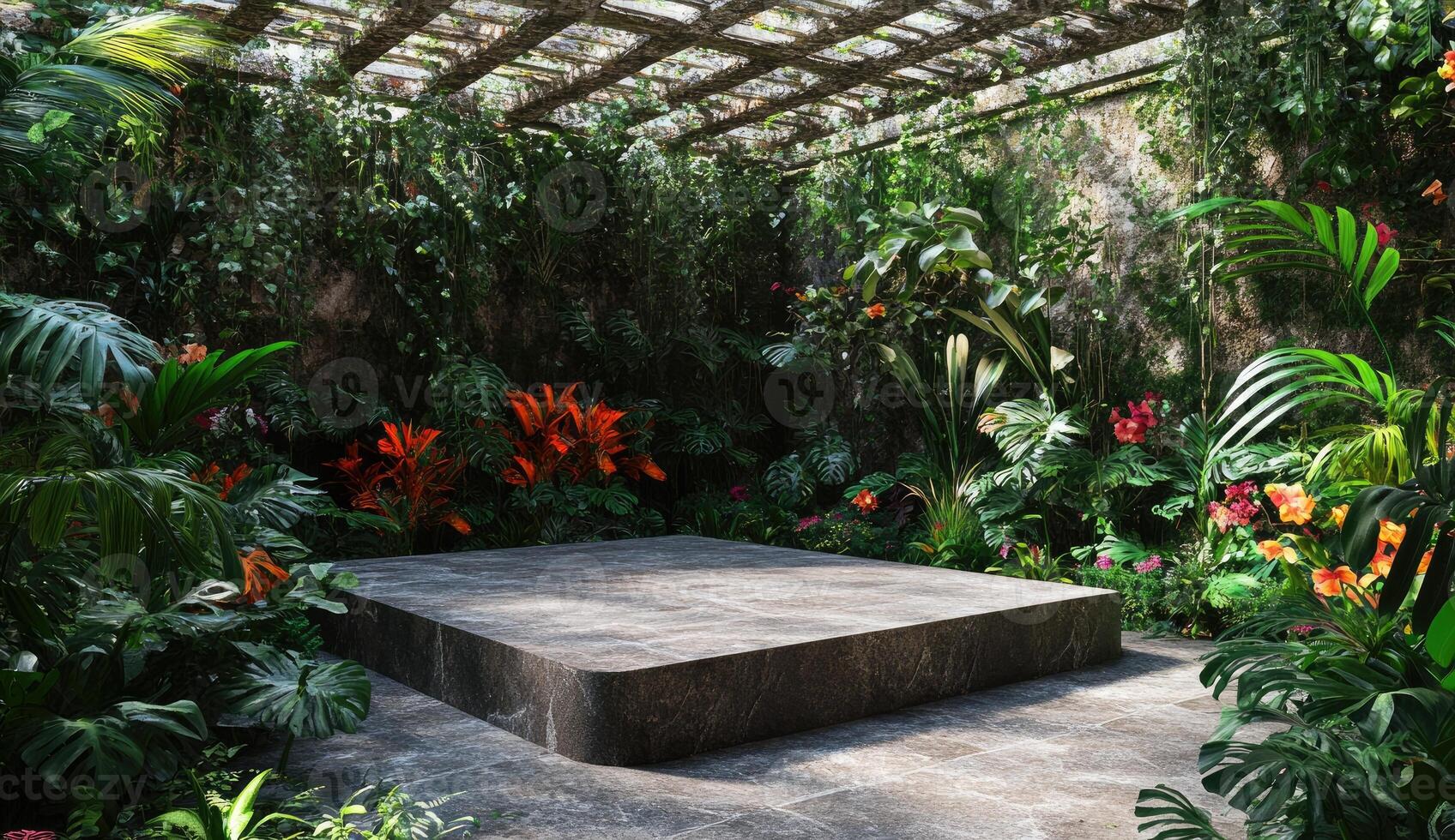Lush tropical garden platform photo