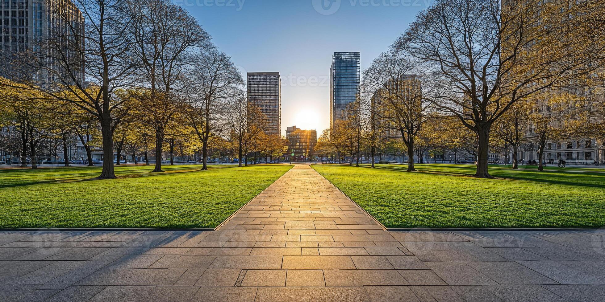 Urban parkway at sunrise photo