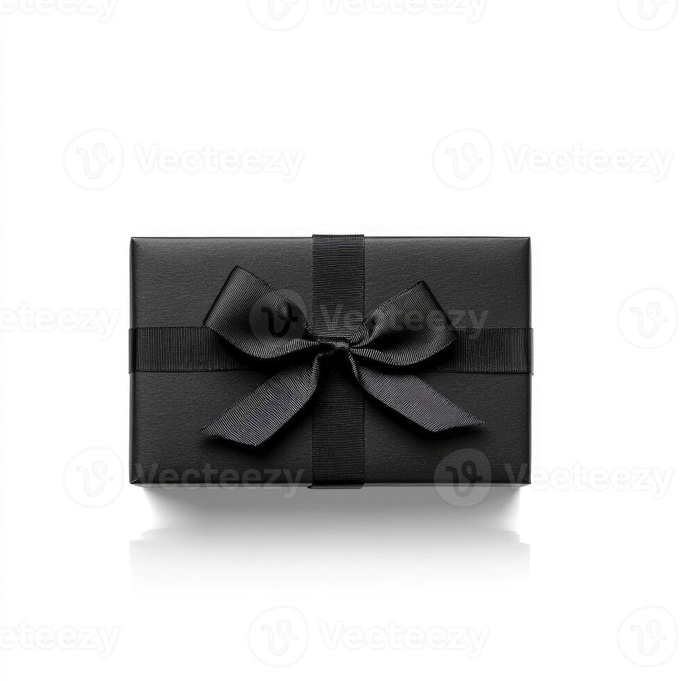 Black gift box with ribbon bow photo